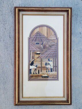 Framed African Banana Leaf Collage Artwork B B Chileshe 2003